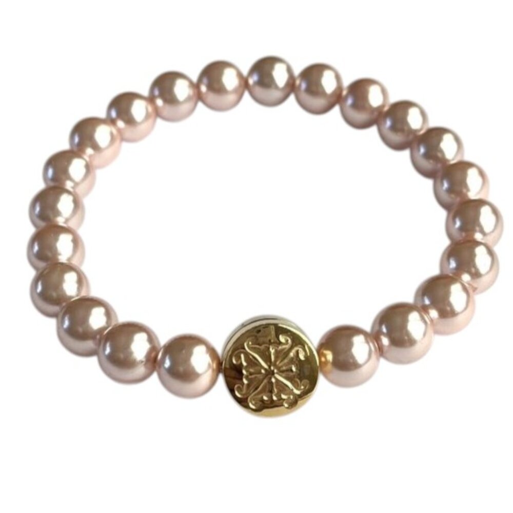 Rustic Cuff Soft Peach Color Pearls Logo Magnetic Closure Bracelet